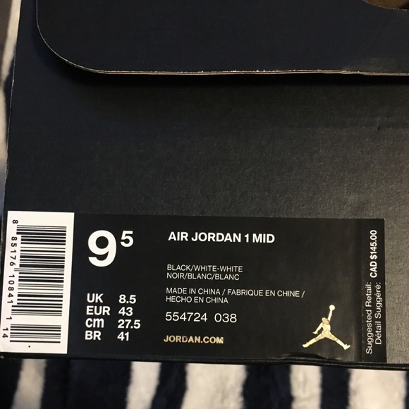 AIR JORDAN 1 MID BLACK/WHITE - Picture 2 of 2